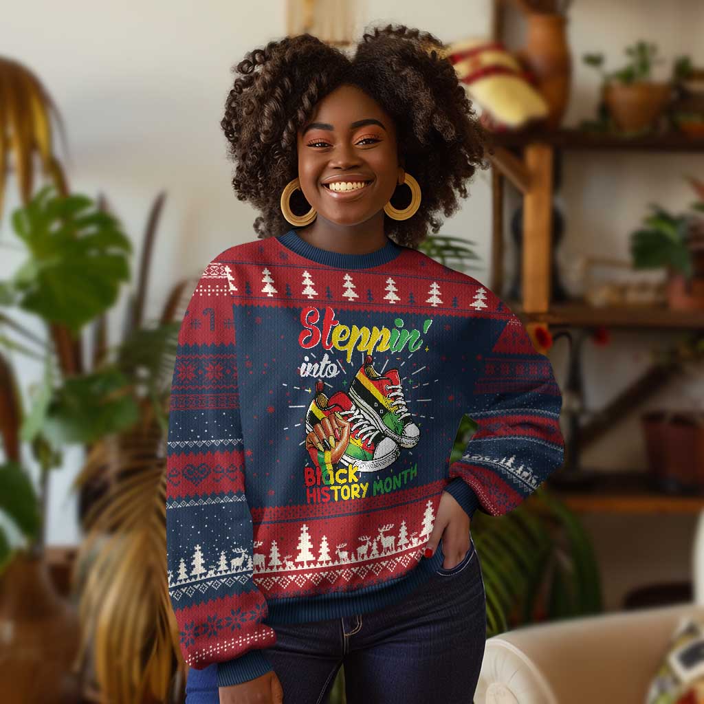 Stepping Into Black History Month Knit Sweatshirt Proud Black Girls Sneakers