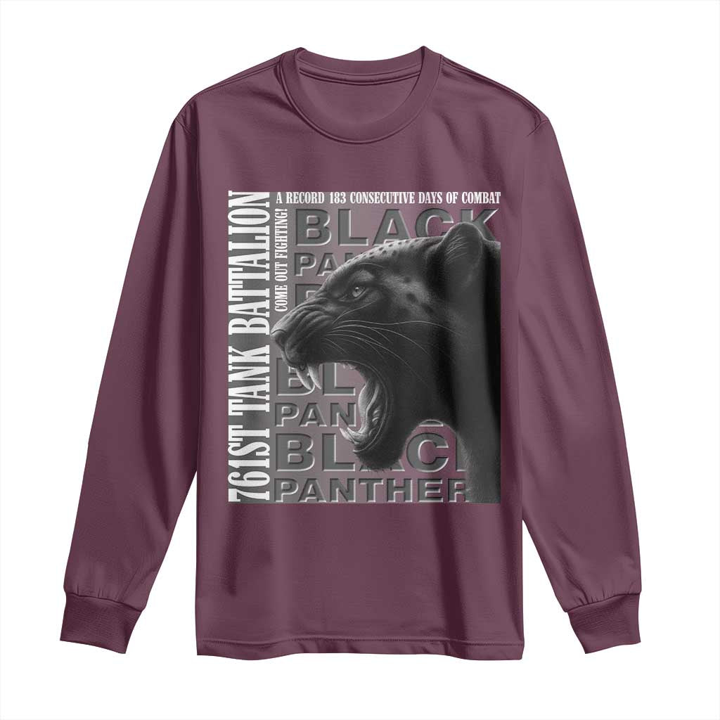 761st Tank Battalion WWII Military History Graphic Long Sleeve Shirt Come Out Fighting 183 Days Combat Black Panther Honor