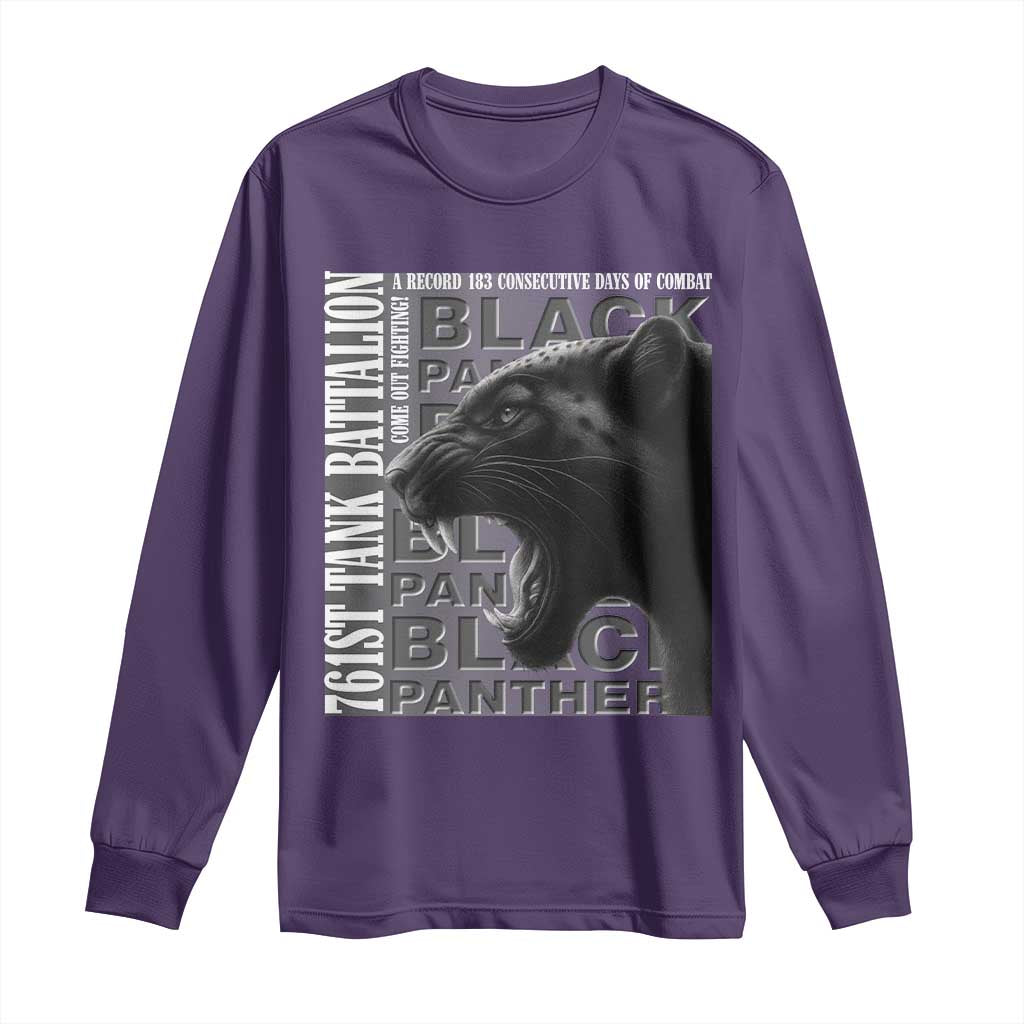 761st Tank Battalion WWII Military History Graphic Long Sleeve Shirt Come Out Fighting 183 Days Combat Black Panther Honor