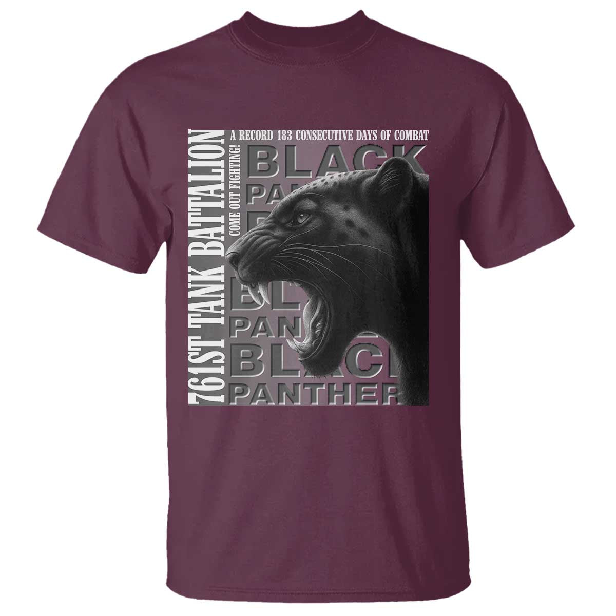 761st Tank Battalion WWII Military History Graphic T Shirt Come Out Fighting 183 Days Combat Black Panther Honor