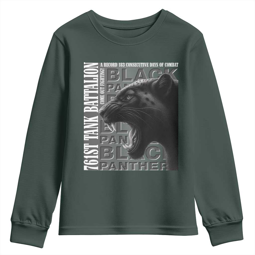 761st Tank Battalion WWII Military History Graphic Youth Sweatshirt Come Out Fighting 183 Days Combat Black Panther Honor