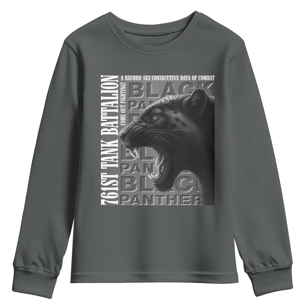 761st Tank Battalion WWII Military History Graphic Youth Sweatshirt Come Out Fighting 183 Days Combat Black Panther Honor
