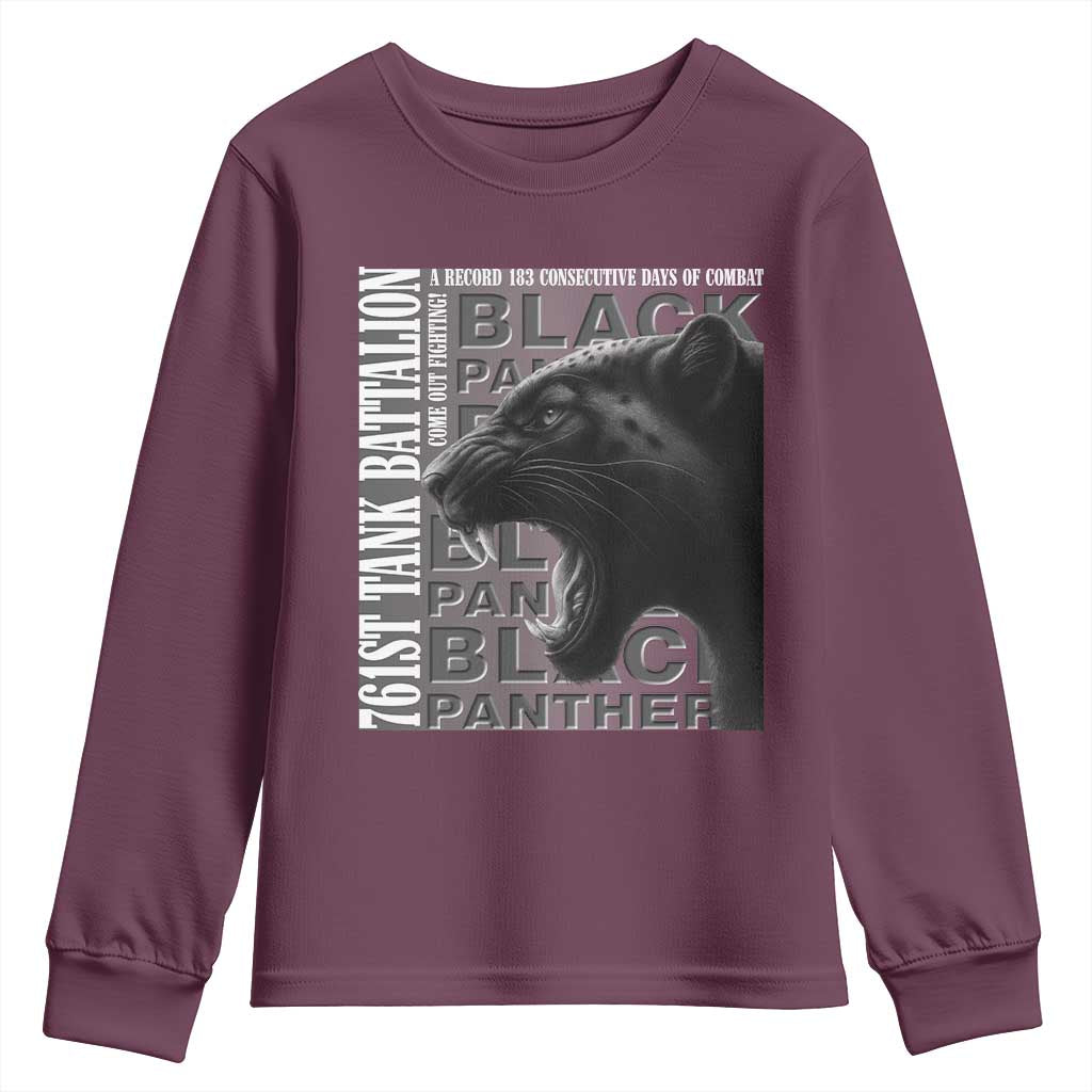 761st Tank Battalion WWII Military History Graphic Youth Sweatshirt Come Out Fighting 183 Days Combat Black Panther Honor
