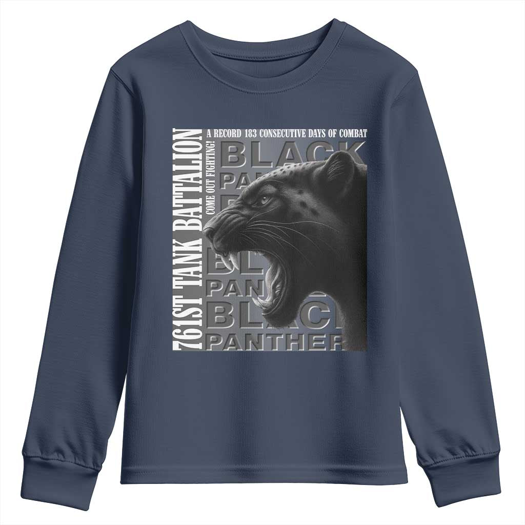 761st Tank Battalion WWII Military History Graphic Youth Sweatshirt Come Out Fighting 183 Days Combat Black Panther Honor