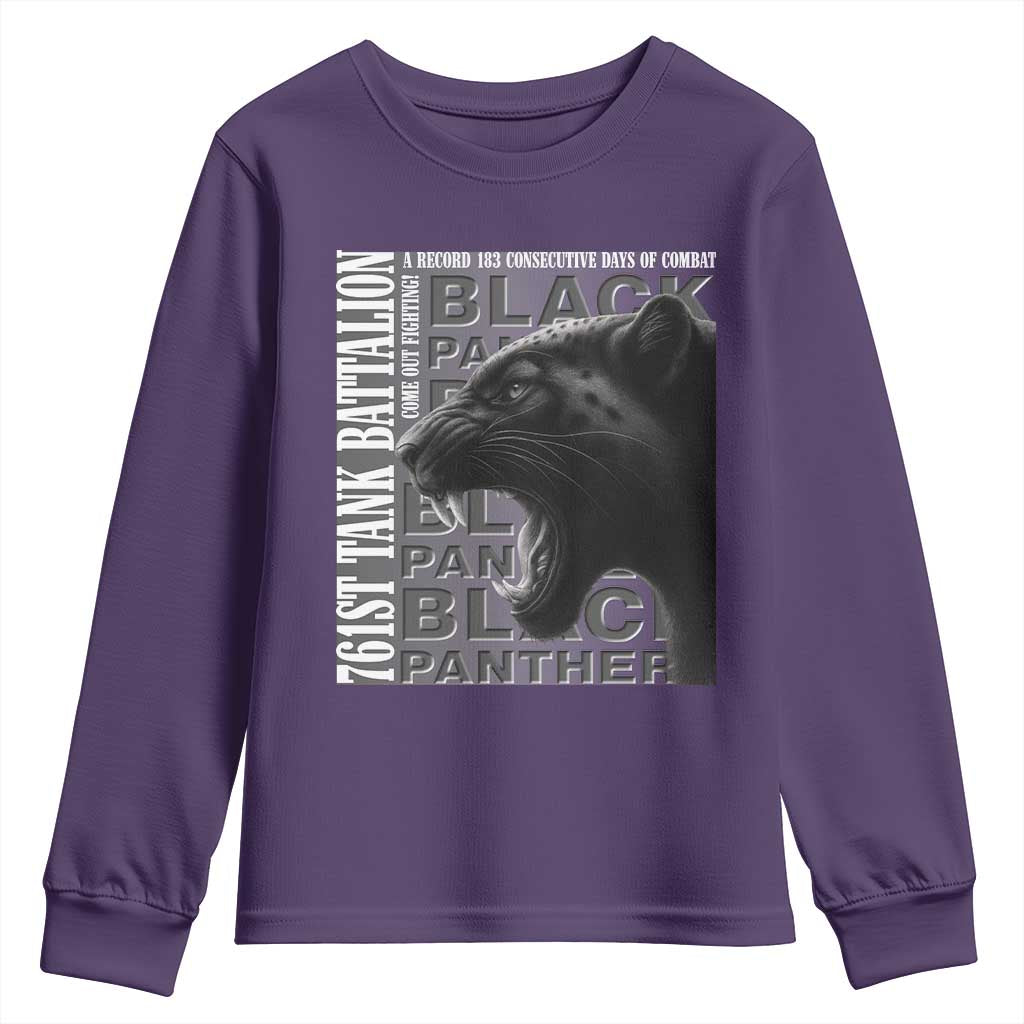 761st Tank Battalion WWII Military History Graphic Youth Sweatshirt Come Out Fighting 183 Days Combat Black Panther Honor