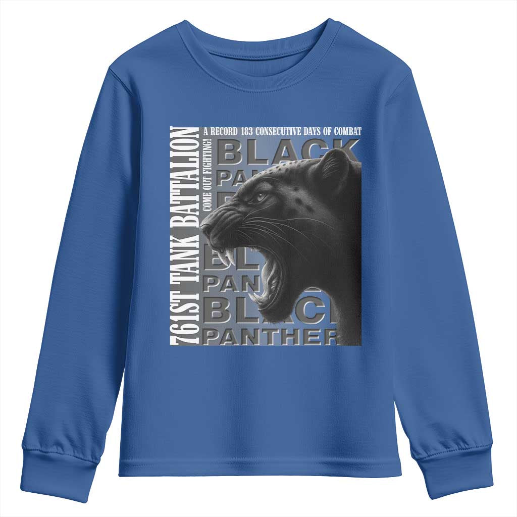 761st Tank Battalion WWII Military History Graphic Youth Sweatshirt Come Out Fighting 183 Days Combat Black Panther Honor