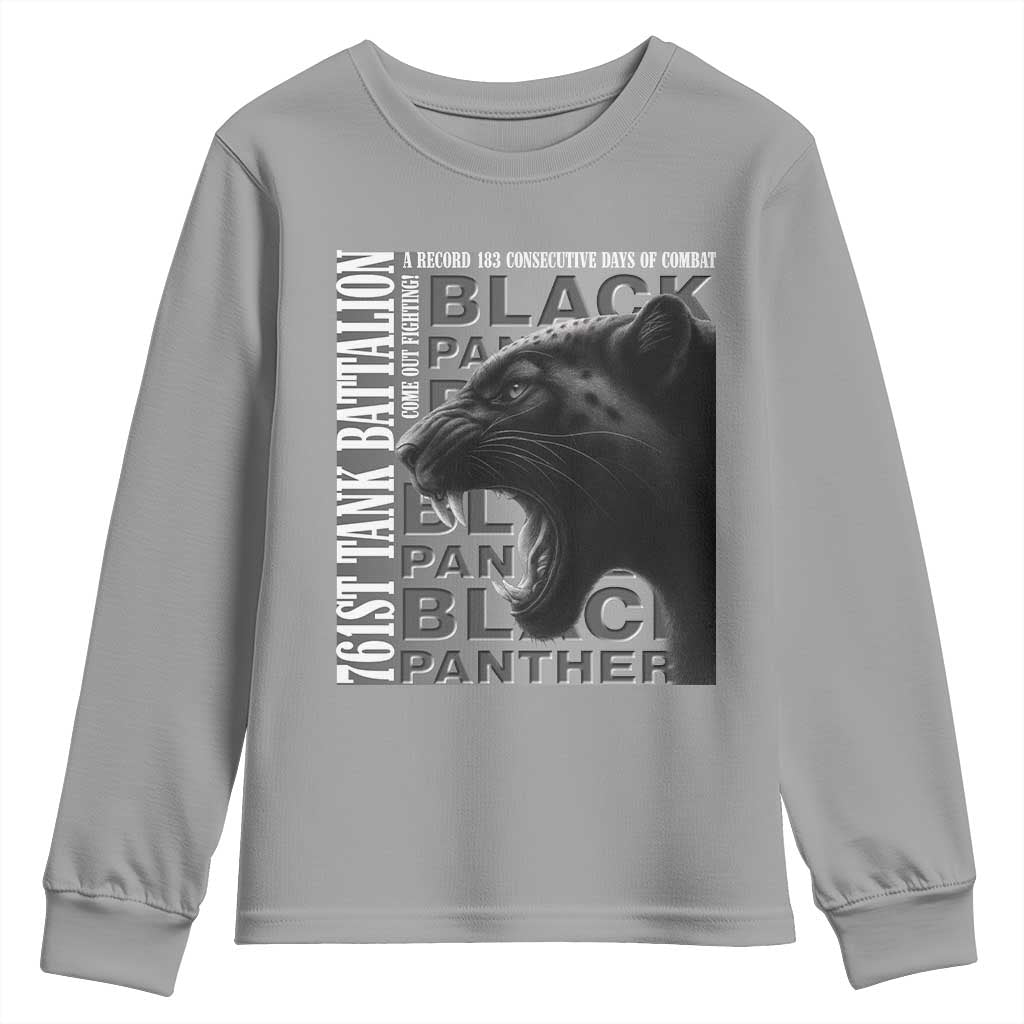 761st Tank Battalion WWII Military History Graphic Youth Sweatshirt Come Out Fighting 183 Days Combat Black Panther Honor