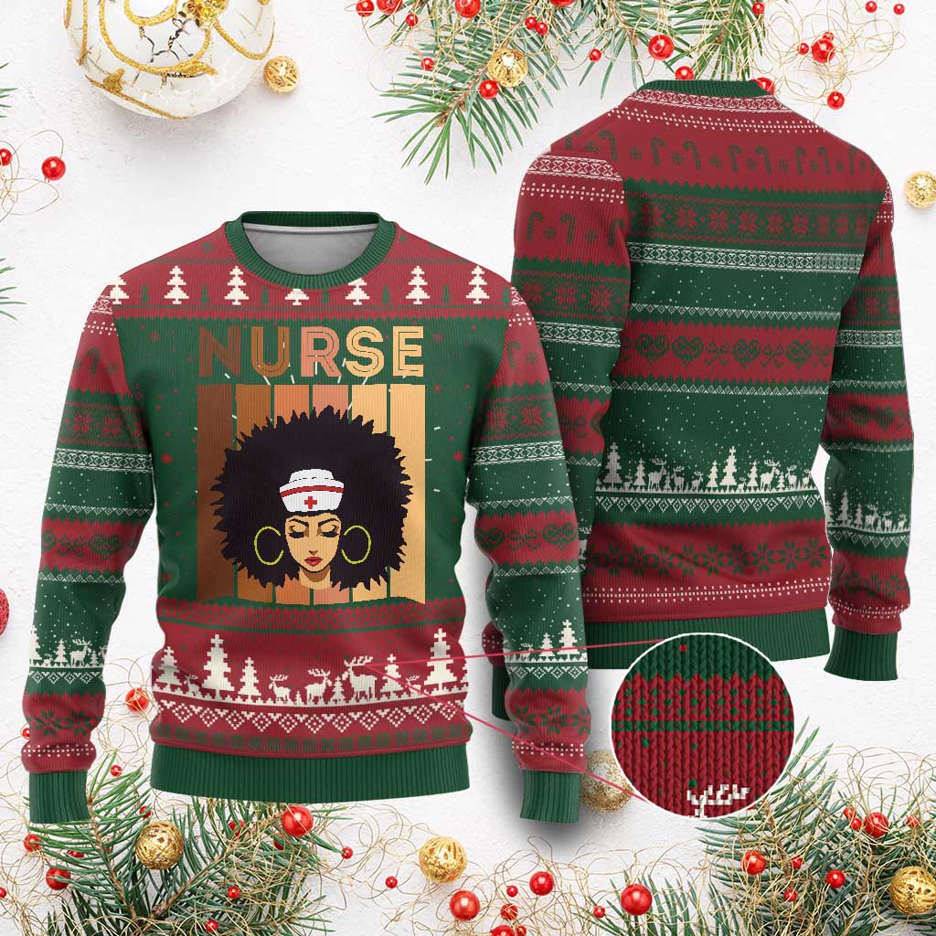 Black Nurse Knit Sweatshirt Magic Afro Melanin RN Woman