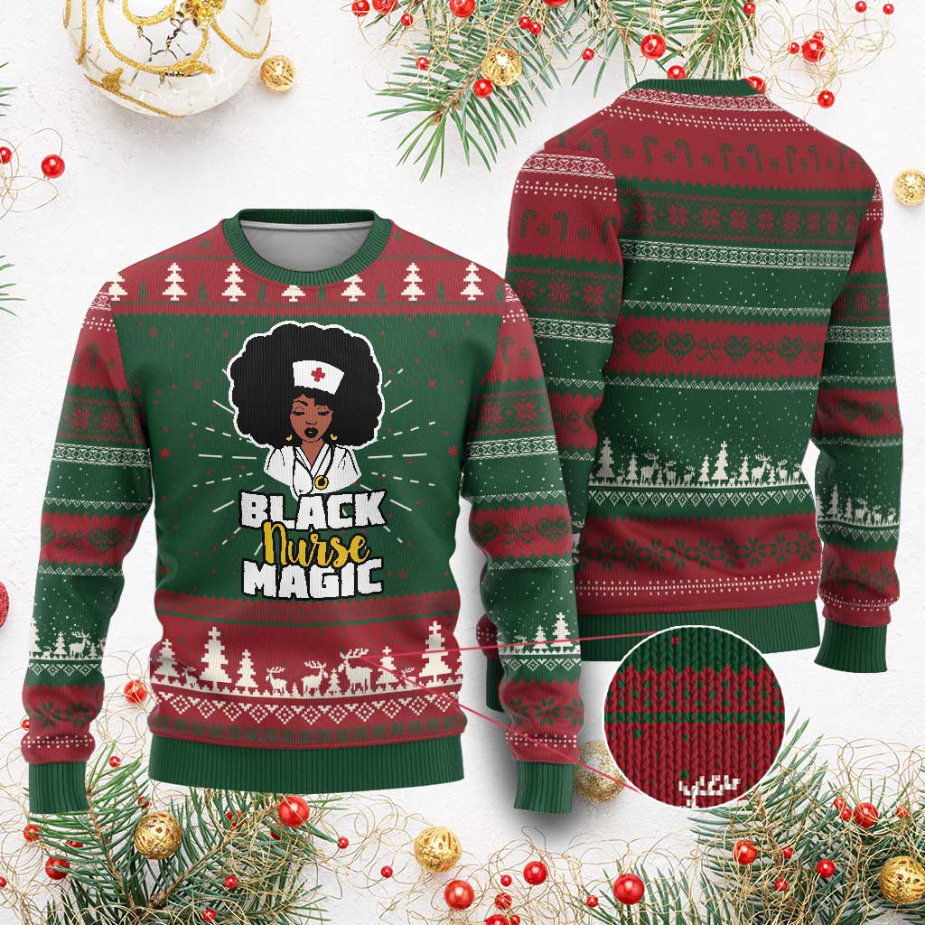 Black Nurse Magic Knit Sweatshirt Afro Melanin RN Nursing Woman