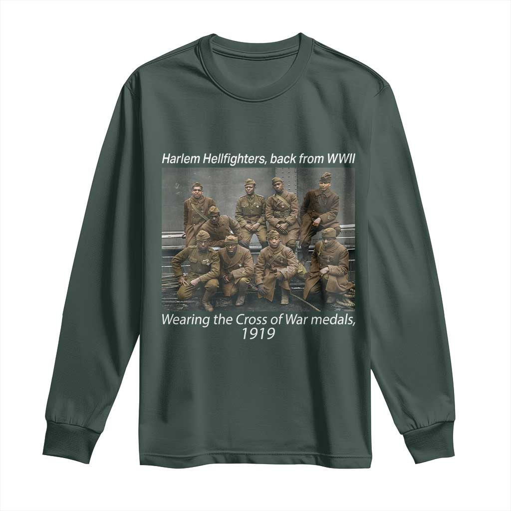 Harlem Hellfighters 1919 WWII Heroes Long Sleeve Shirt Cross of War Medal African American Black History - African Pride