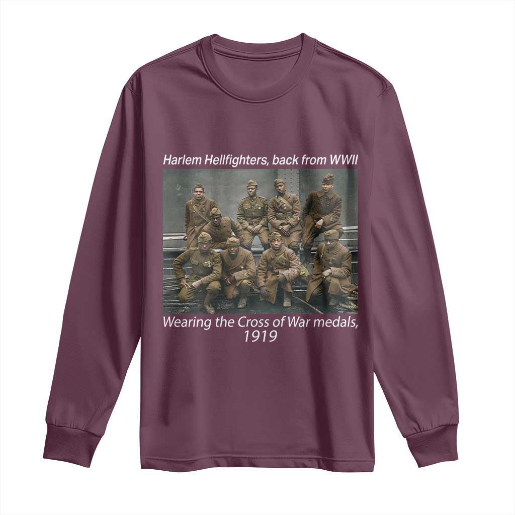Harlem Hellfighters 1919 WWII Heroes Long Sleeve Shirt Cross of War Medal African American Black History - African Pride