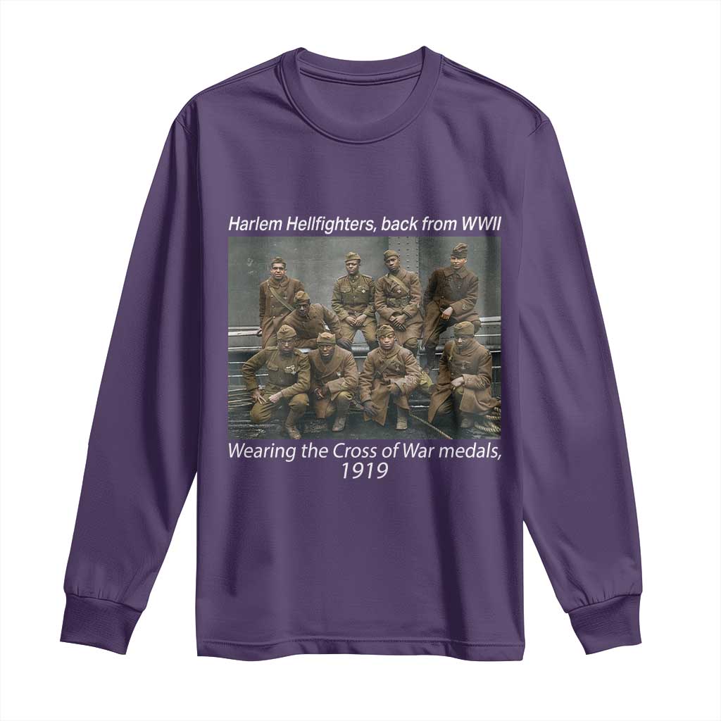 Harlem Hellfighters 1919 WWII Heroes Long Sleeve Shirt Cross of War Medal African American Black History - African Pride