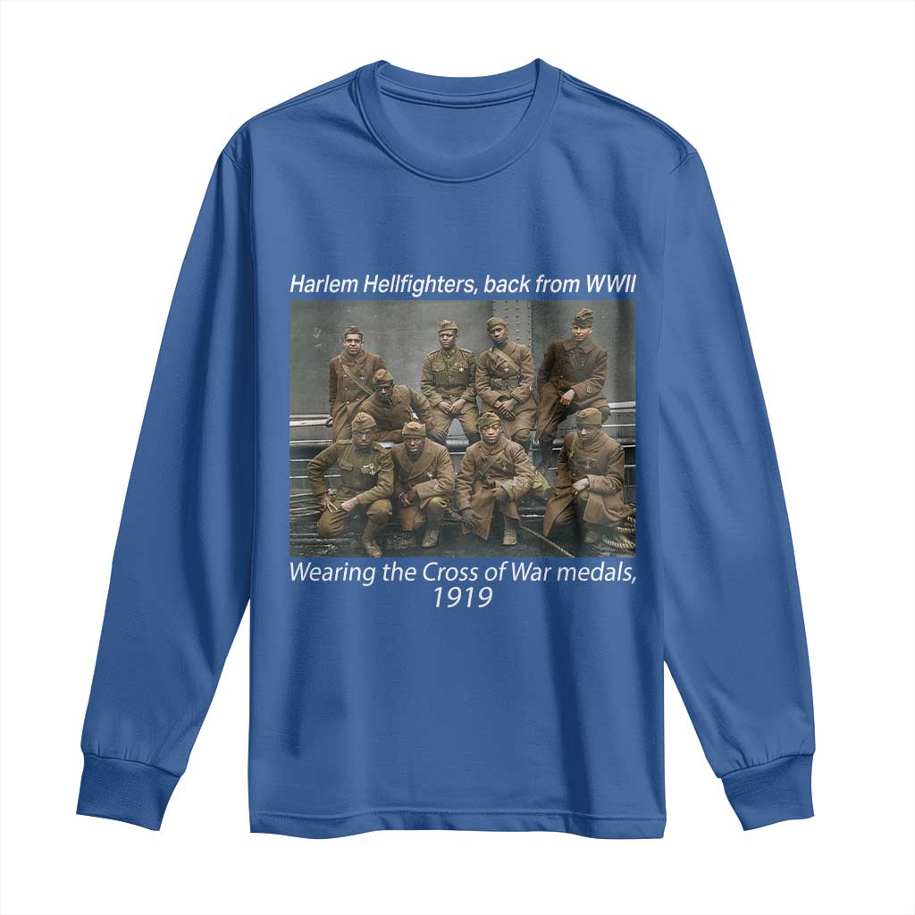 Harlem Hellfighters 1919 WWII Heroes Long Sleeve Shirt Cross of War Medal African American Black History - African Pride