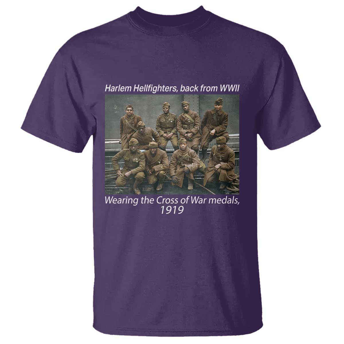 Harlem Hellfighters 1919 WWII Heroes T Shirt Cross of War Medal African American Black History - African Pride