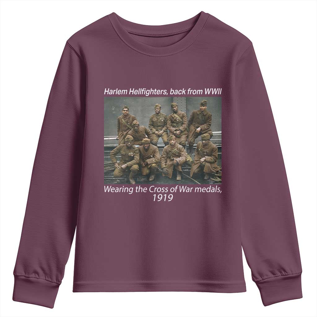 Harlem Hellfighters 1919 WWII Heroes Youth Sweatshirt Cross of War Medal African American Black History - African Pride