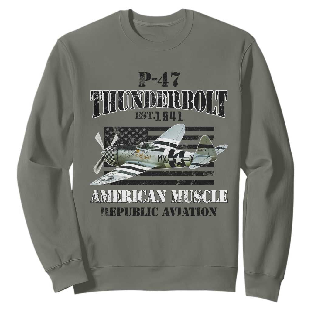P-47 Thunderbolt WWII Airplane Sweatshirt American Muscle Vintage