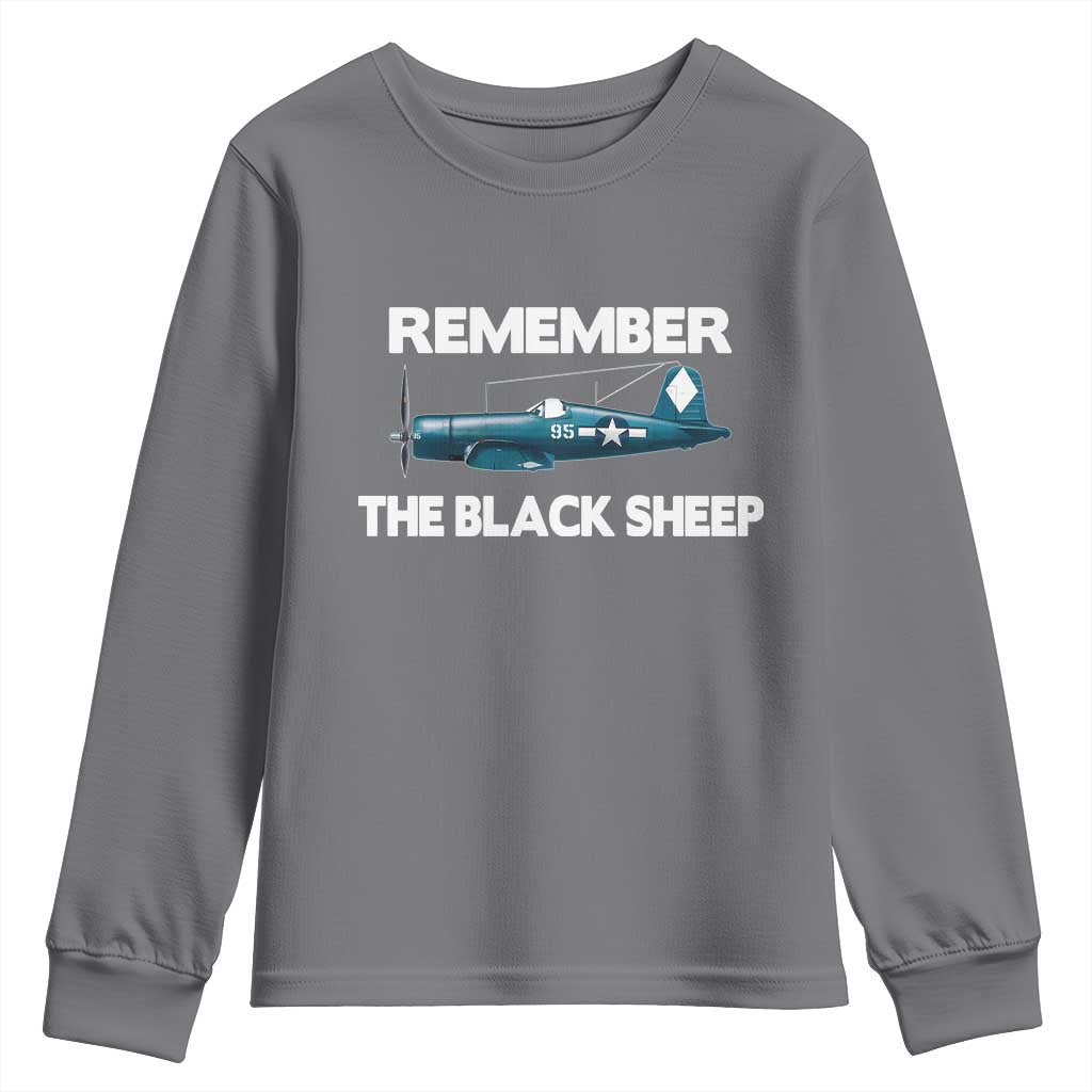 Corsair WWII History Youth Sweatshirt Black Sheep Squadron Pilot