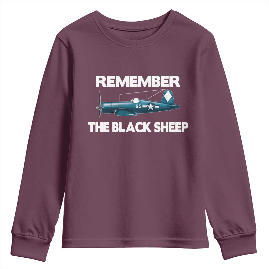 Corsair WWII History Youth Sweatshirt Black Sheep Squadron Pilot