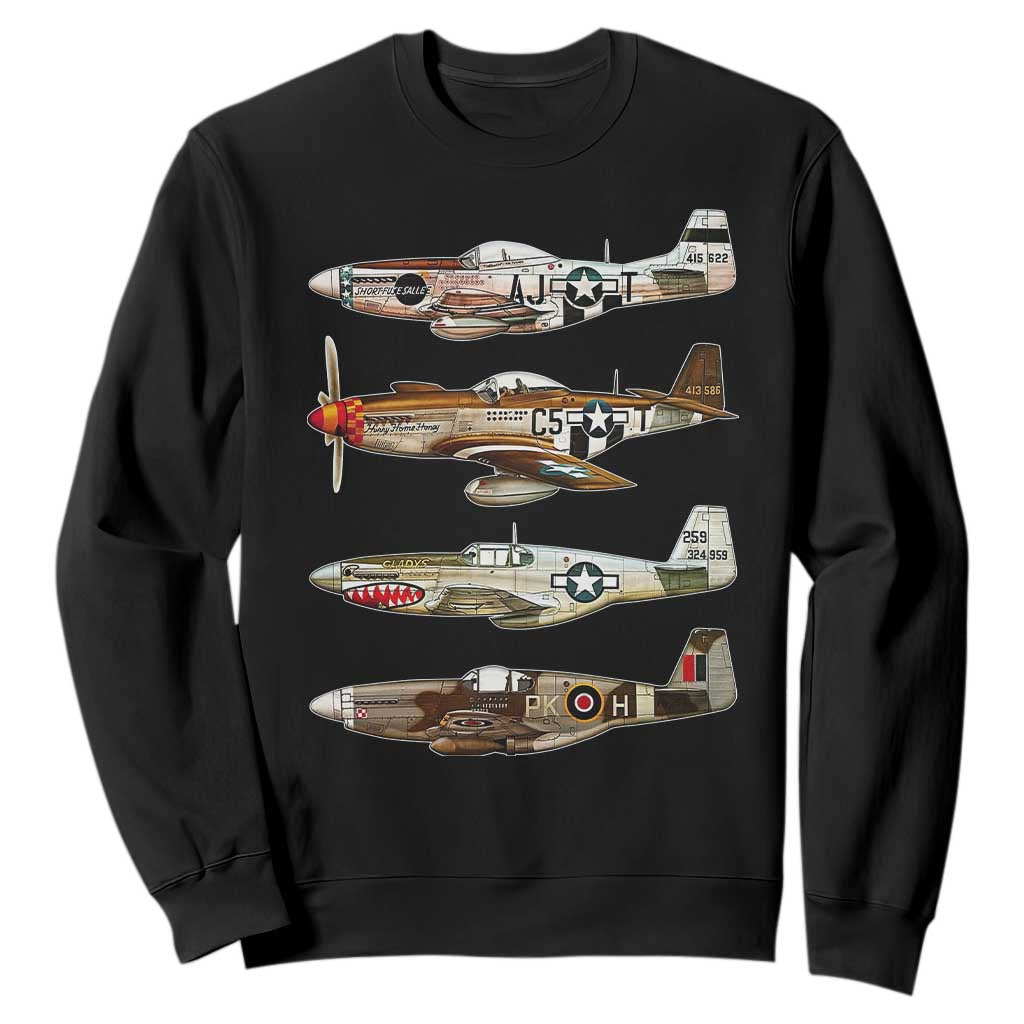 WW2 Warplanes B-17 P51 Sweatshirt Vintage WWII Fighter Planes Iconic Military Aircraft