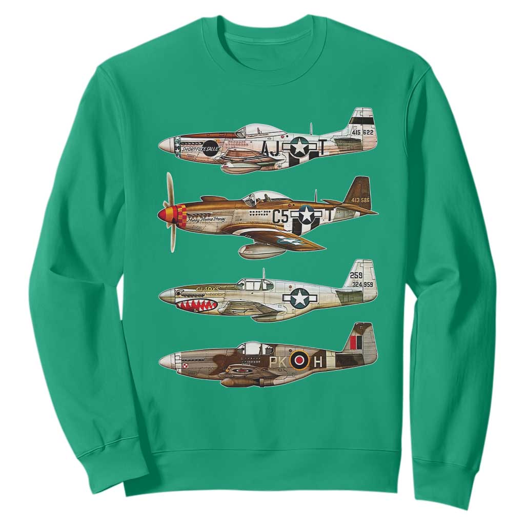 WW2 Warplanes B-17 P51 Sweatshirt Vintage WWII Fighter Planes Iconic Military Aircraft
