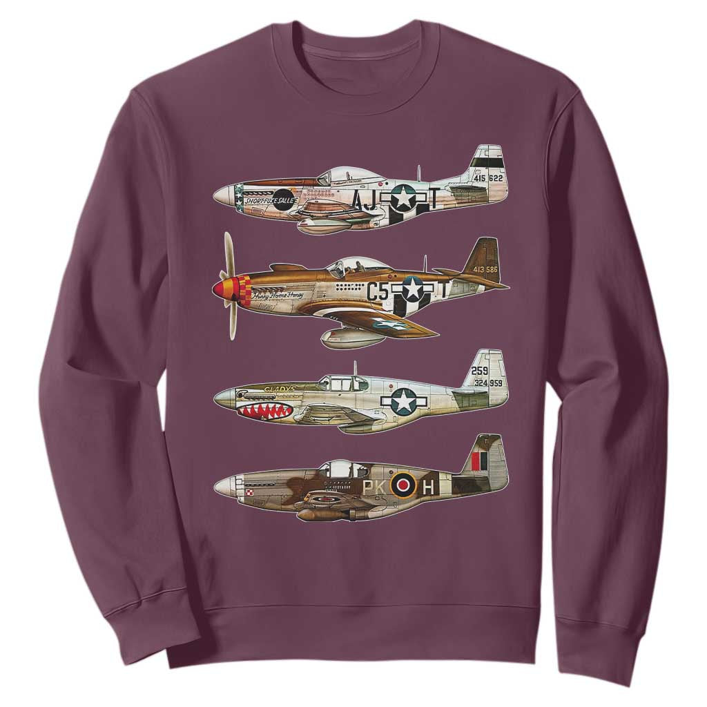 WW2 Warplanes B-17 P51 Sweatshirt Vintage WWII Fighter Planes Iconic Military Aircraft