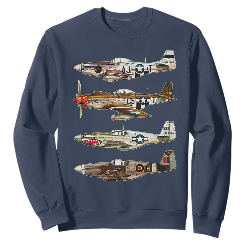 WW2 Warplanes B-17 P51 Sweatshirt Vintage WWII Fighter Planes Iconic Military Aircraft