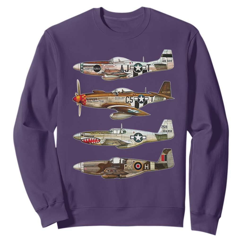 WW2 Warplanes B-17 P51 Sweatshirt Vintage WWII Fighter Planes Iconic Military Aircraft
