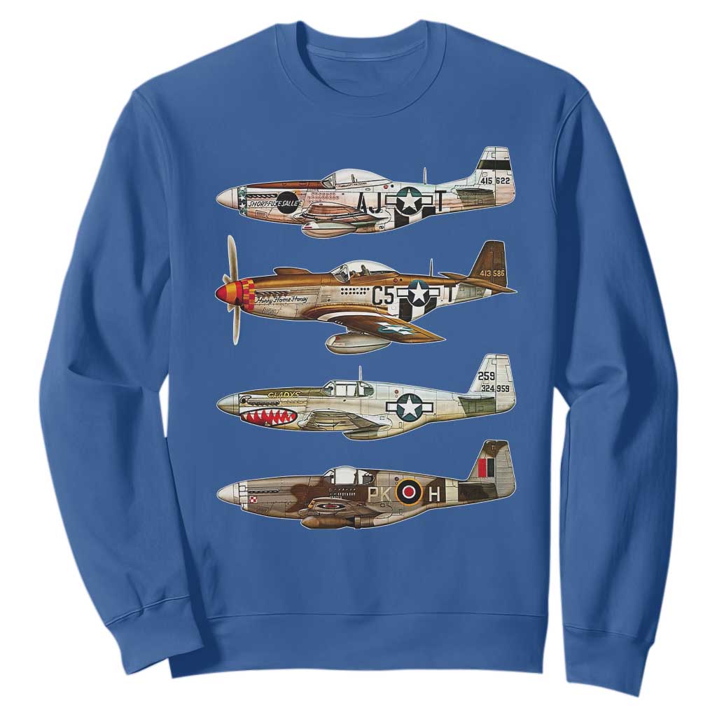 WW2 Warplanes B-17 P51 Sweatshirt Vintage WWII Fighter Planes Iconic Military Aircraft