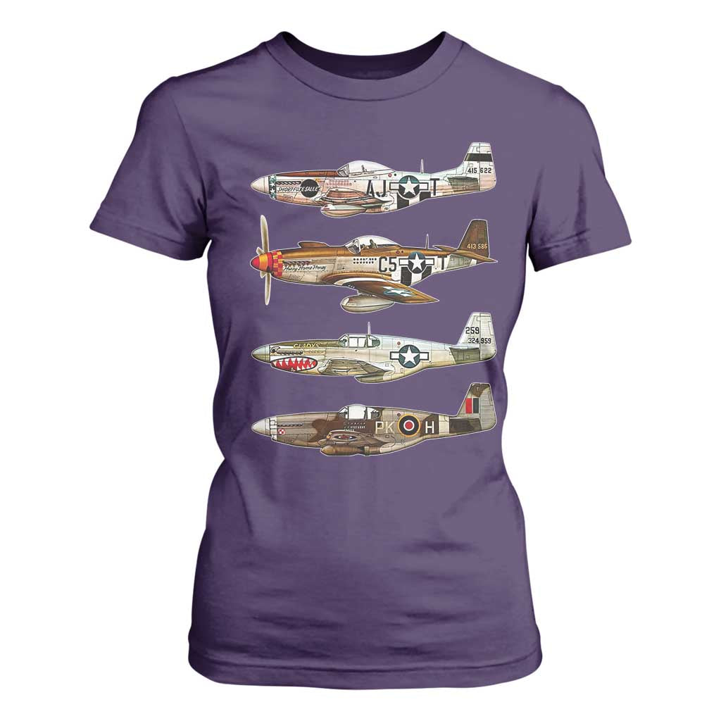 WW2 Warplanes B-17 P51 T Shirt For Women Vintage WWII Fighter Planes Iconic Military Aircraft