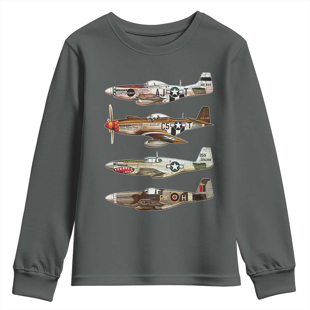 WW2 Warplanes B-17 P51 Youth Sweatshirt Vintage WWII Fighter Planes Iconic Military Aircraft