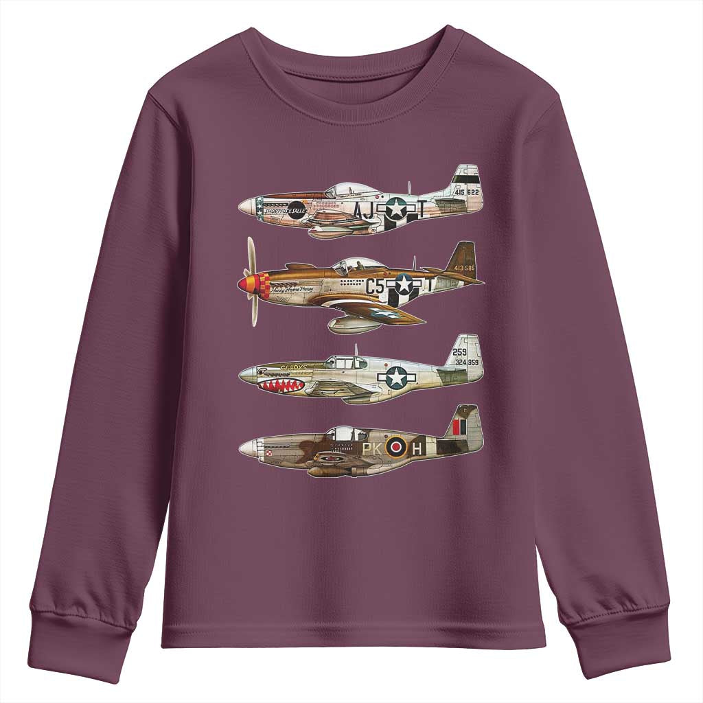 WW2 Warplanes B-17 P51 Youth Sweatshirt Vintage WWII Fighter Planes Iconic Military Aircraft