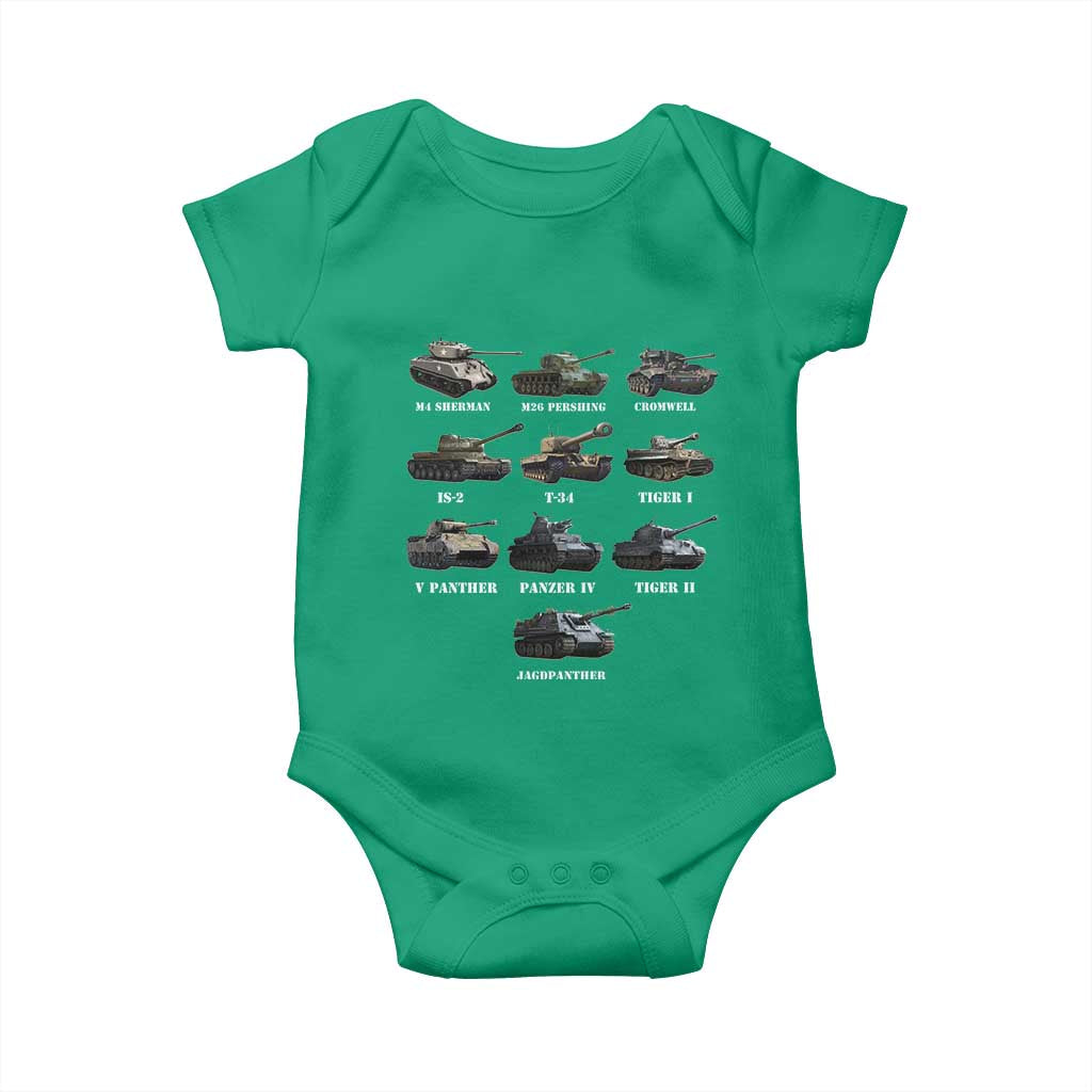 WW2 Tanks Baby Onesie M4 Sherman Panzer IV Tiger II T-34 History Buff