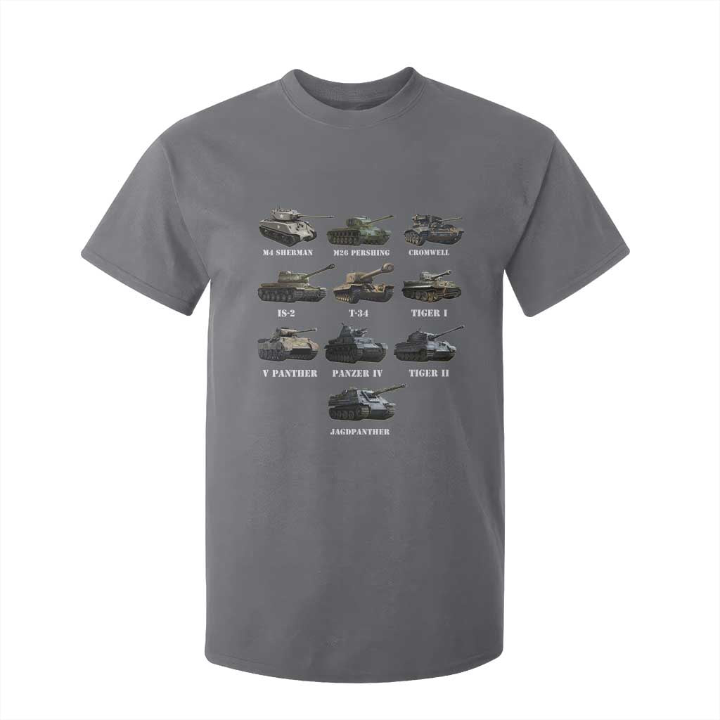 WW2 Tanks T Shirt For Kid M4 Sherman Panzer IV Tiger II T-34 History Buff