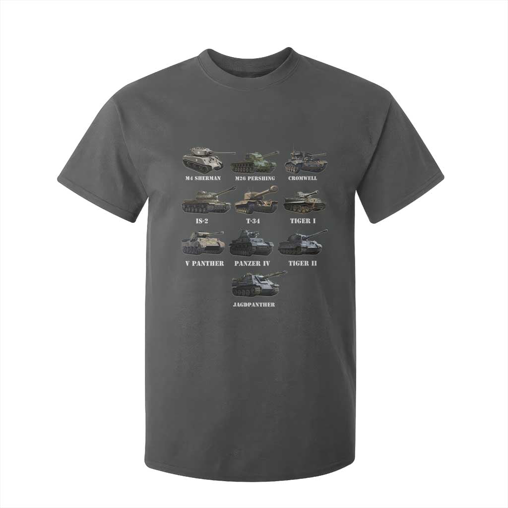WW2 Tanks T Shirt For Kid M4 Sherman Panzer IV Tiger II T-34 History Buff