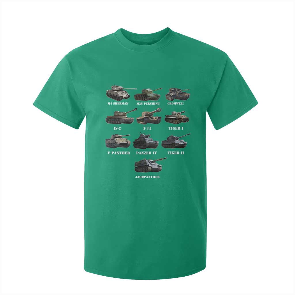 WW2 Tanks T Shirt For Kid M4 Sherman Panzer IV Tiger II T-34 History Buff