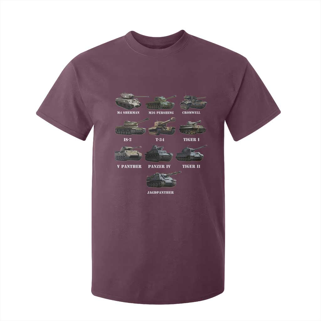 WW2 Tanks T Shirt For Kid M4 Sherman Panzer IV Tiger II T-34 History Buff