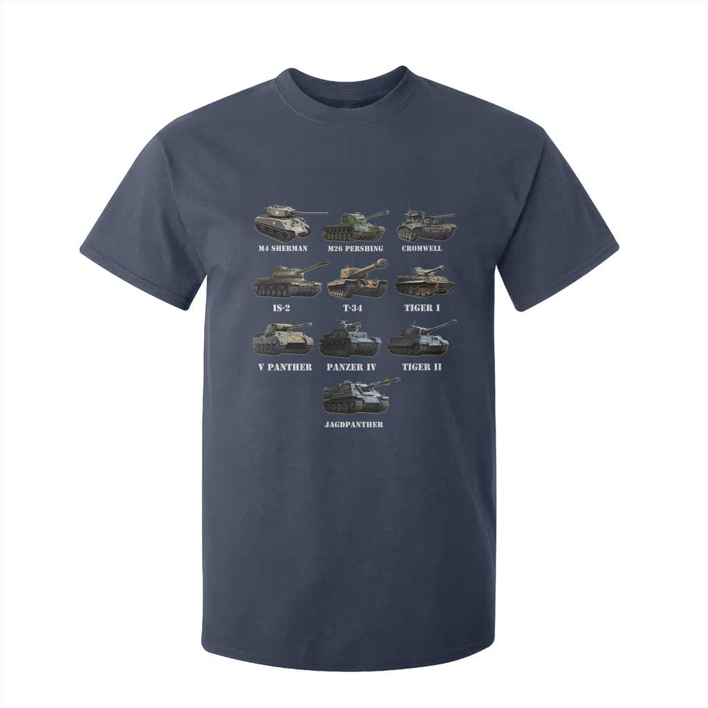 WW2 Tanks T Shirt For Kid M4 Sherman Panzer IV Tiger II T-34 History Buff