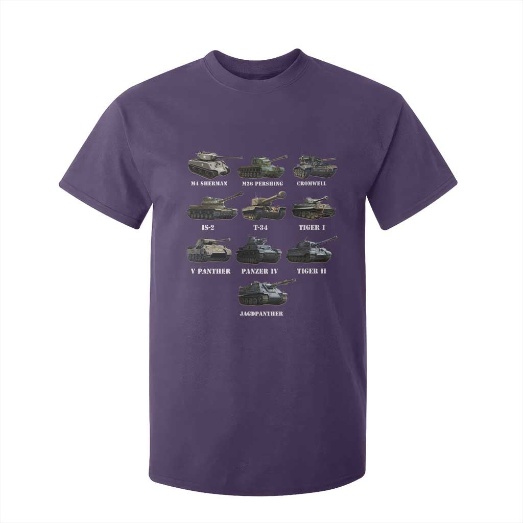 WW2 Tanks T Shirt For Kid M4 Sherman Panzer IV Tiger II T-34 History Buff