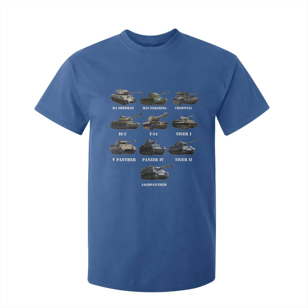 WW2 Tanks T Shirt For Kid M4 Sherman Panzer IV Tiger II T-34 History Buff