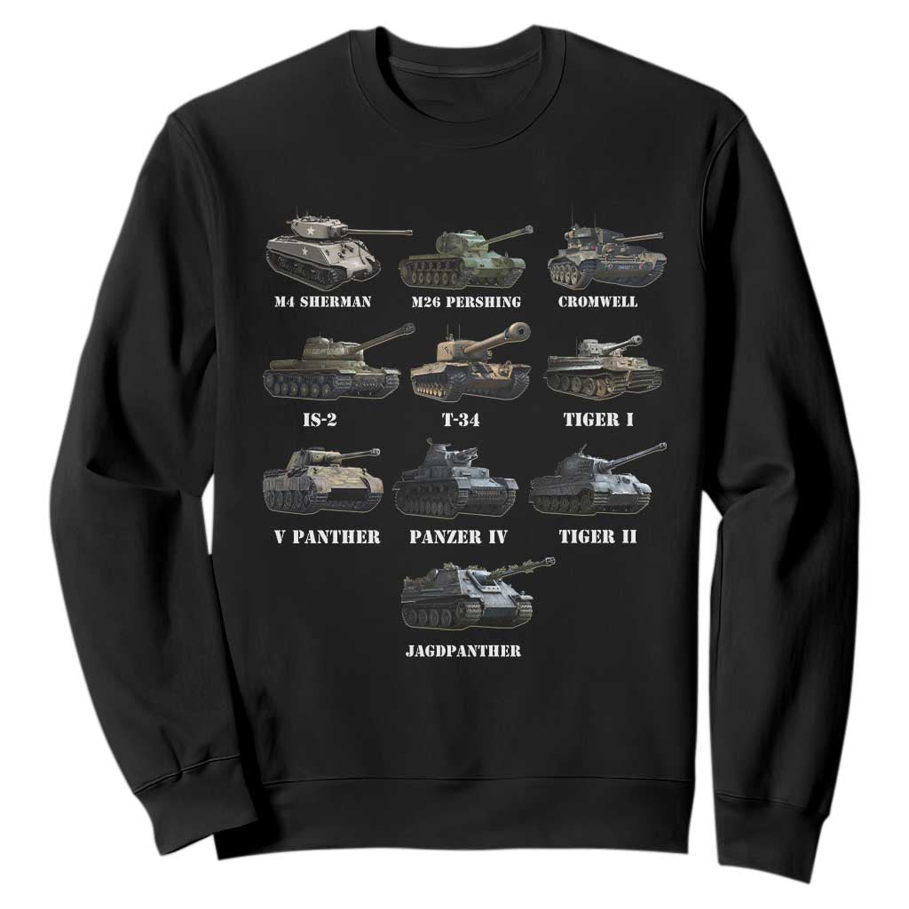 WW2 Tanks Sweatshirt M4 Sherman Panzer IV Tiger II T-34 History Buff