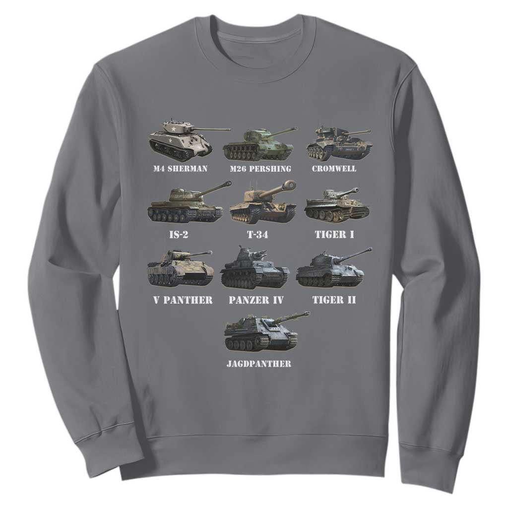WW2 Tanks Sweatshirt M4 Sherman Panzer IV Tiger II T-34 History Buff