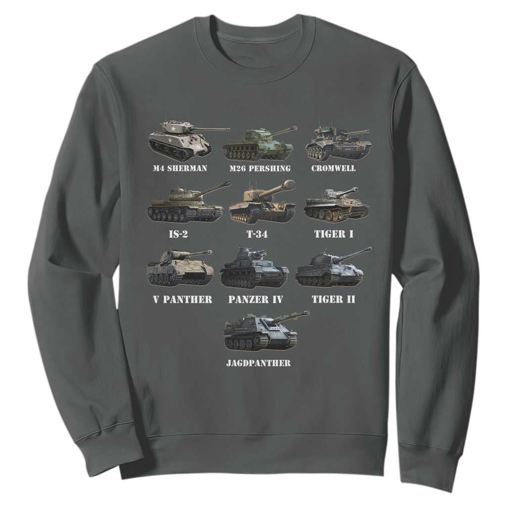 WW2 Tanks Sweatshirt M4 Sherman Panzer IV Tiger II T-34 History Buff