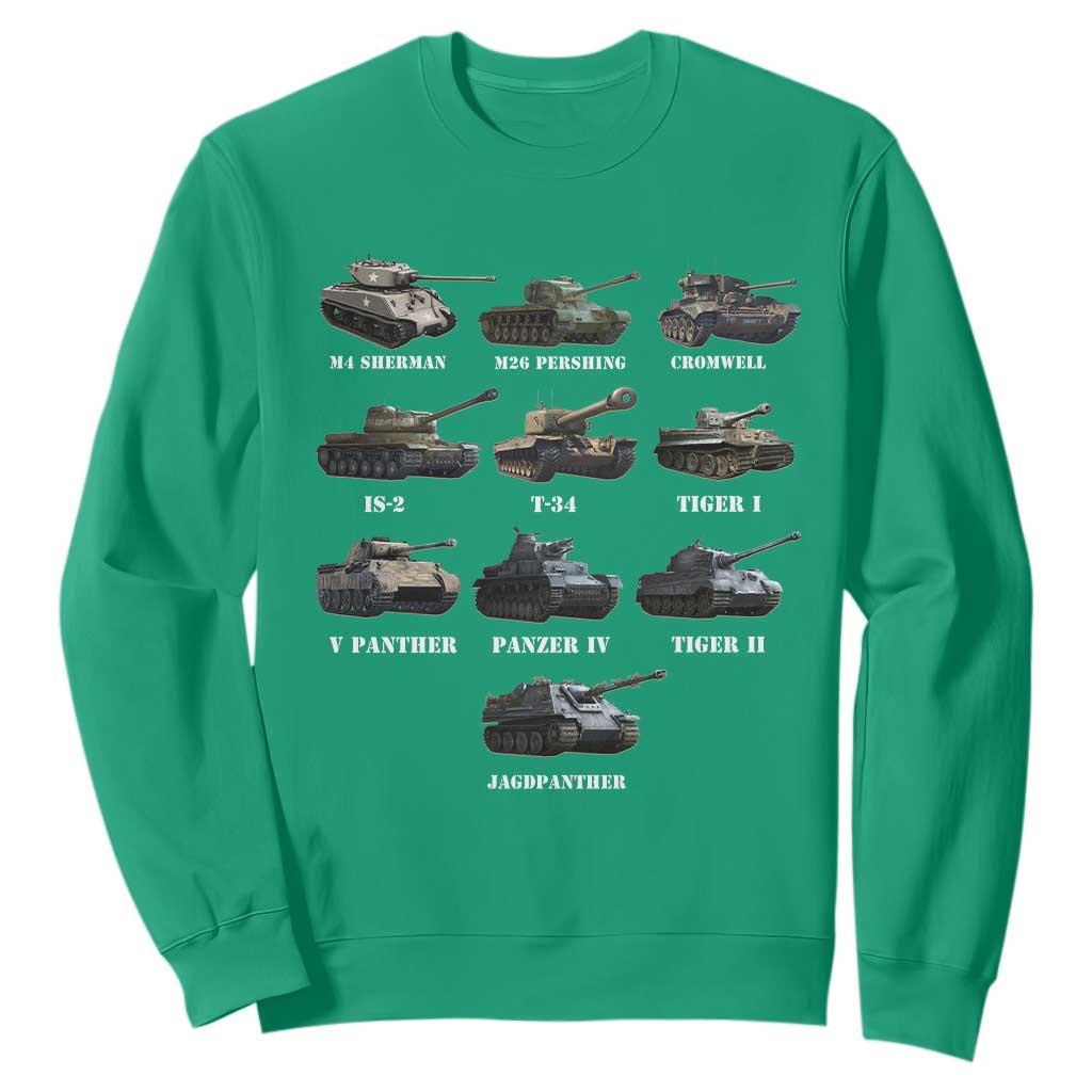 WW2 Tanks Sweatshirt M4 Sherman Panzer IV Tiger II T-34 History Buff