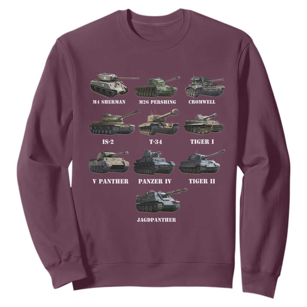 WW2 Tanks Sweatshirt M4 Sherman Panzer IV Tiger II T-34 History Buff