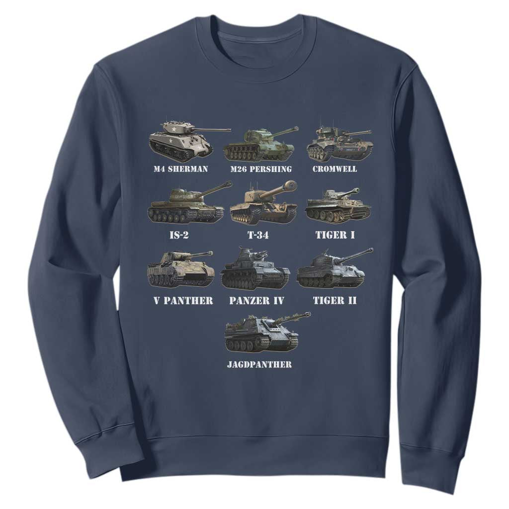 WW2 Tanks Sweatshirt M4 Sherman Panzer IV Tiger II T-34 History Buff