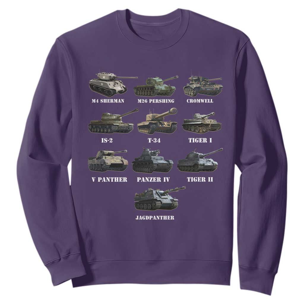 WW2 Tanks Sweatshirt M4 Sherman Panzer IV Tiger II T-34 History Buff