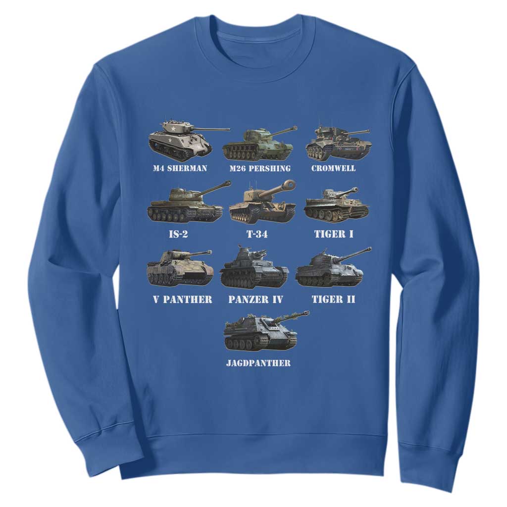 WW2 Tanks Sweatshirt M4 Sherman Panzer IV Tiger II T-34 History Buff