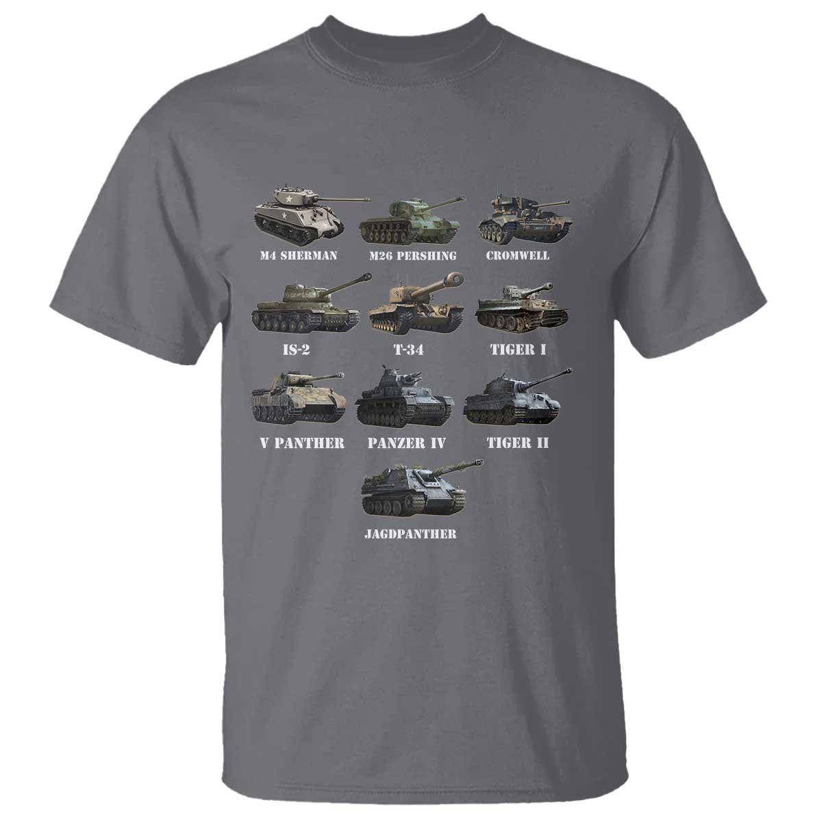 WW2 Tanks T Shirt M4 Sherman Panzer IV Tiger II T-34 History Buff