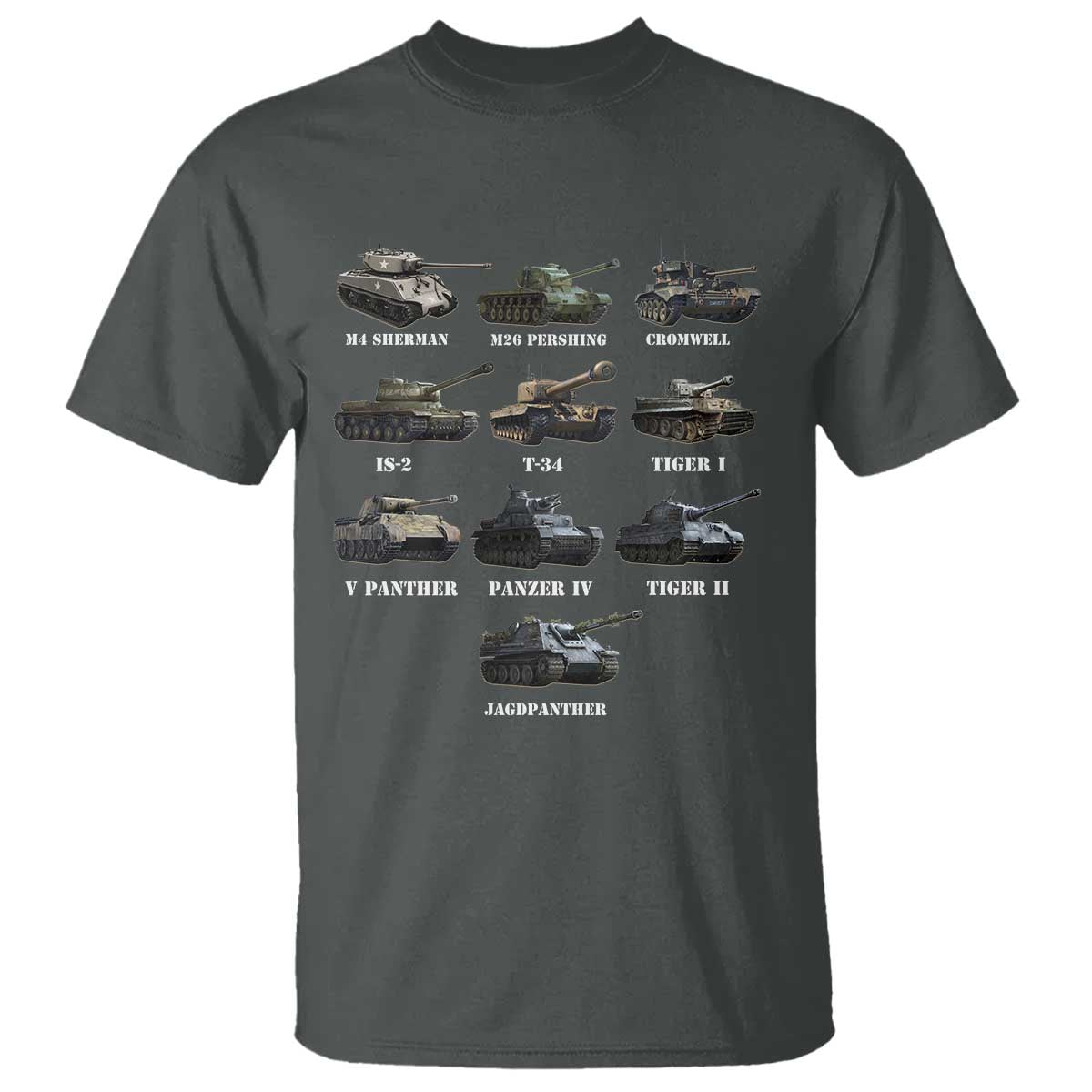 WW2 Tanks T Shirt M4 Sherman Panzer IV Tiger II T-34 History Buff