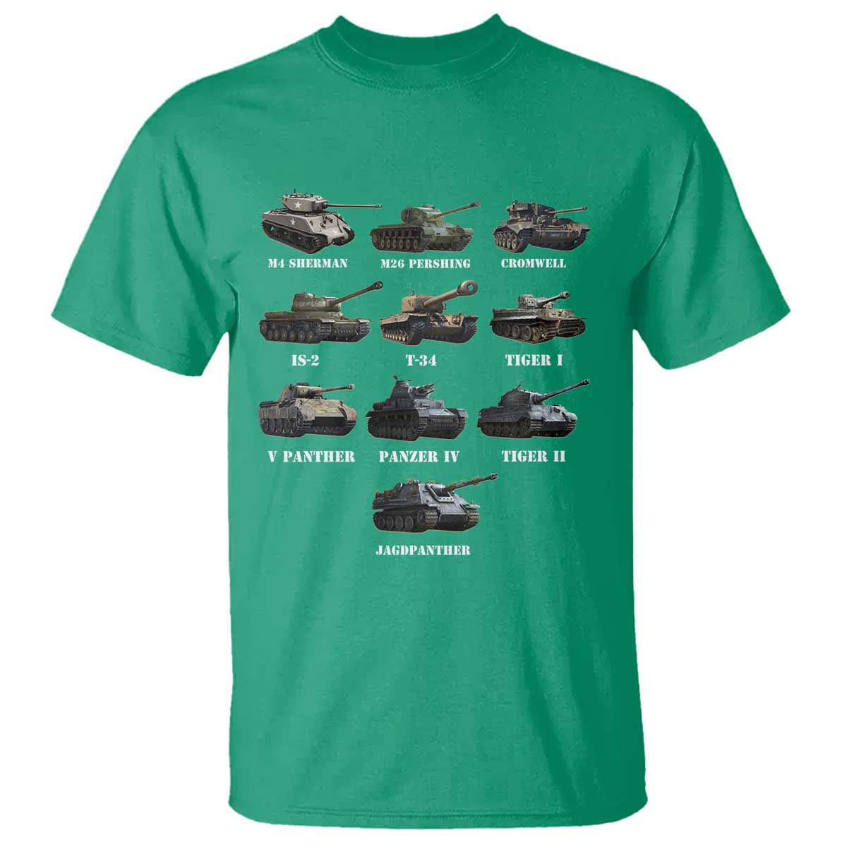 WW2 Tanks T Shirt M4 Sherman Panzer IV Tiger II T-34 History Buff